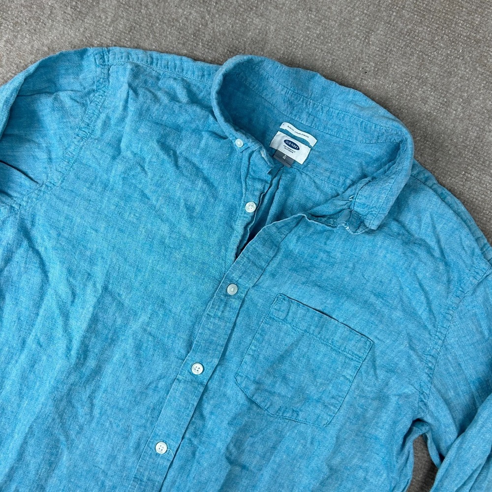 Old Navy Slim Fit Shirt Mens Large Blue Patch Pocket Classic Outdoor Button Down